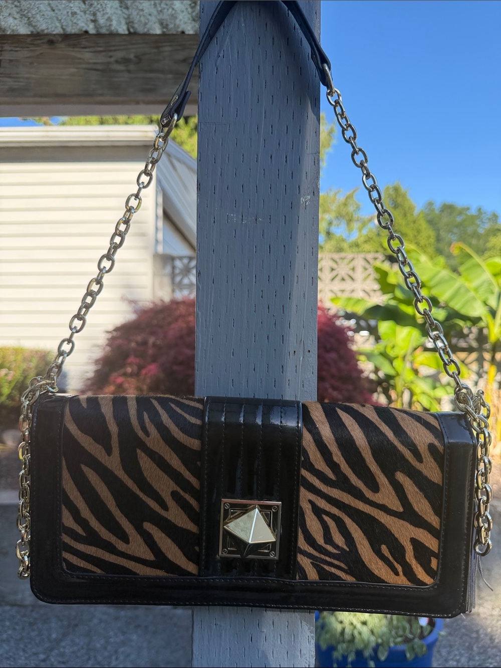 White House Black Market/ Black and Brown Zebra-Print Chain Strap Shoulder Bag
